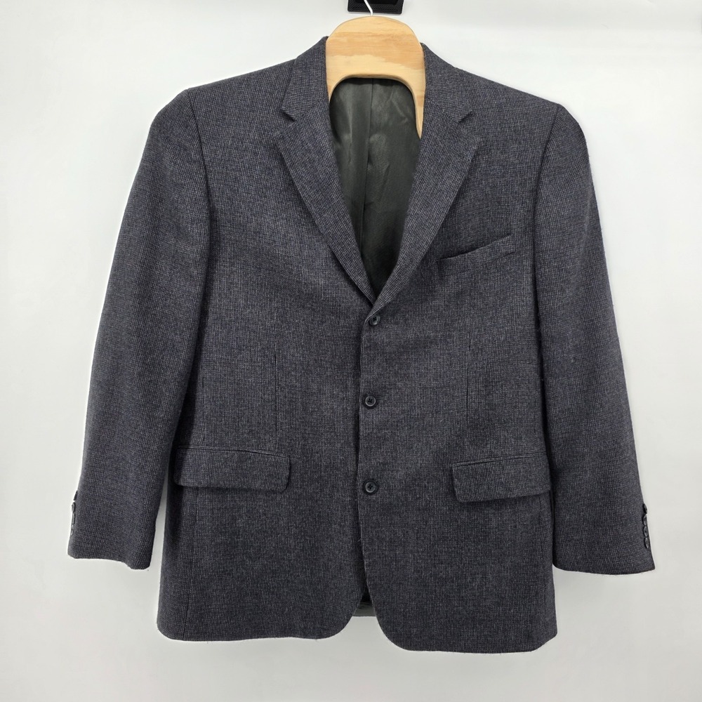 Oscar‎ De La Rents Lambswool Mens 44 Long Gray Blazer Spot Coat 3 Button Front